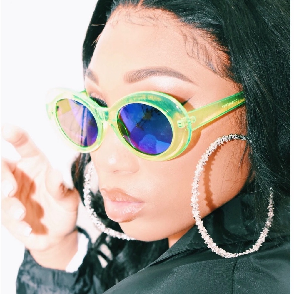 90s style Green Sunglasses with blue frames